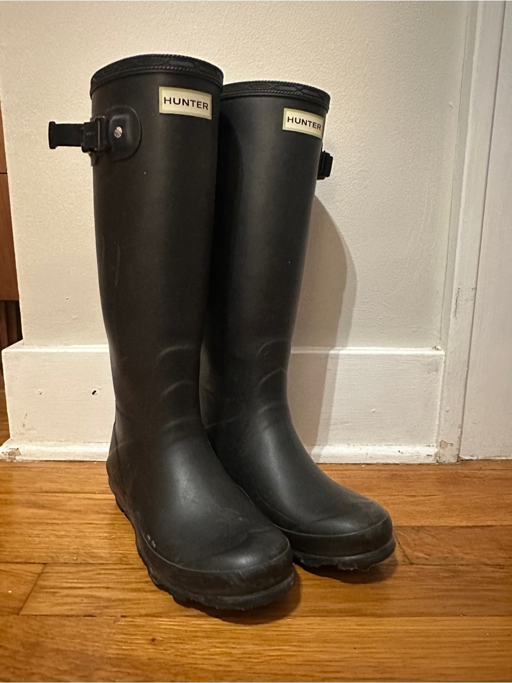 Hunter Tall Black Rubber Rain Boots with Side Buckle